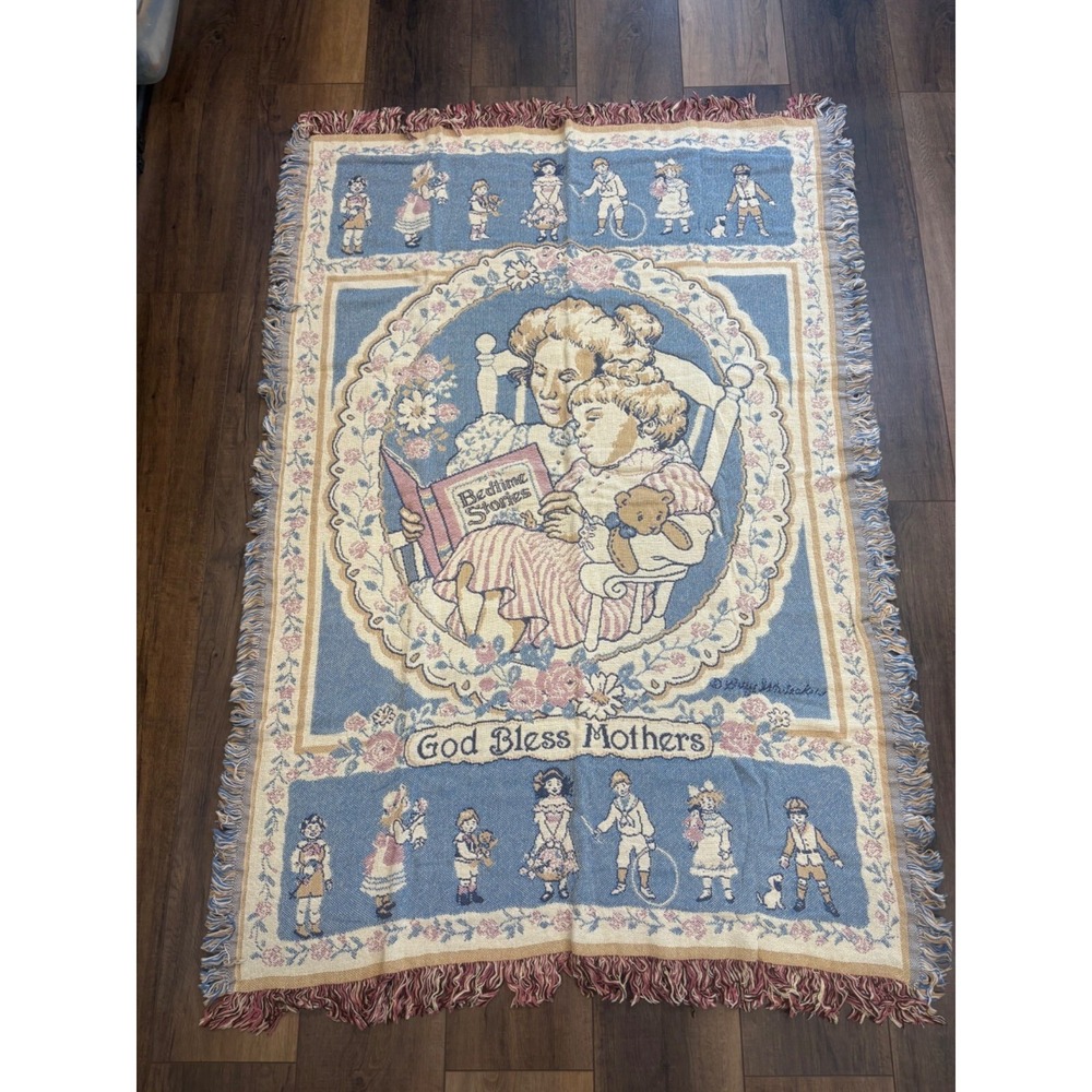 NEW JC Penney God‎ Bless Mothers Throw 46'' x 68'' Rocking USA Cotton Pastel